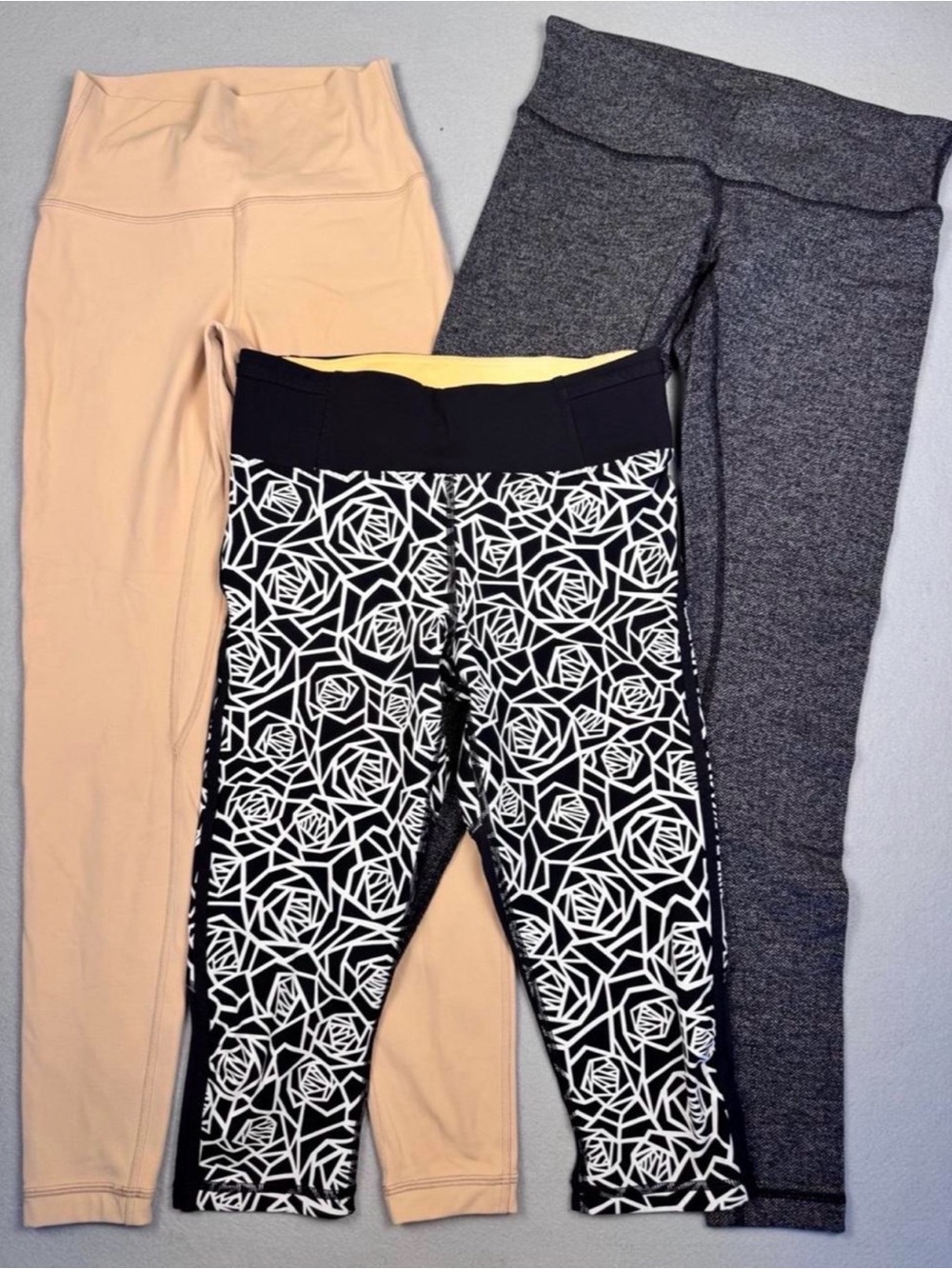 lululemon athletica Peach, Charcoal & Black/White Floral Leggings Trio